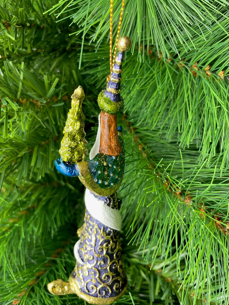 Christbaumschmuck Figur Weihnachtsmann mit Baum dunkelblau Baumschmuck 14cm