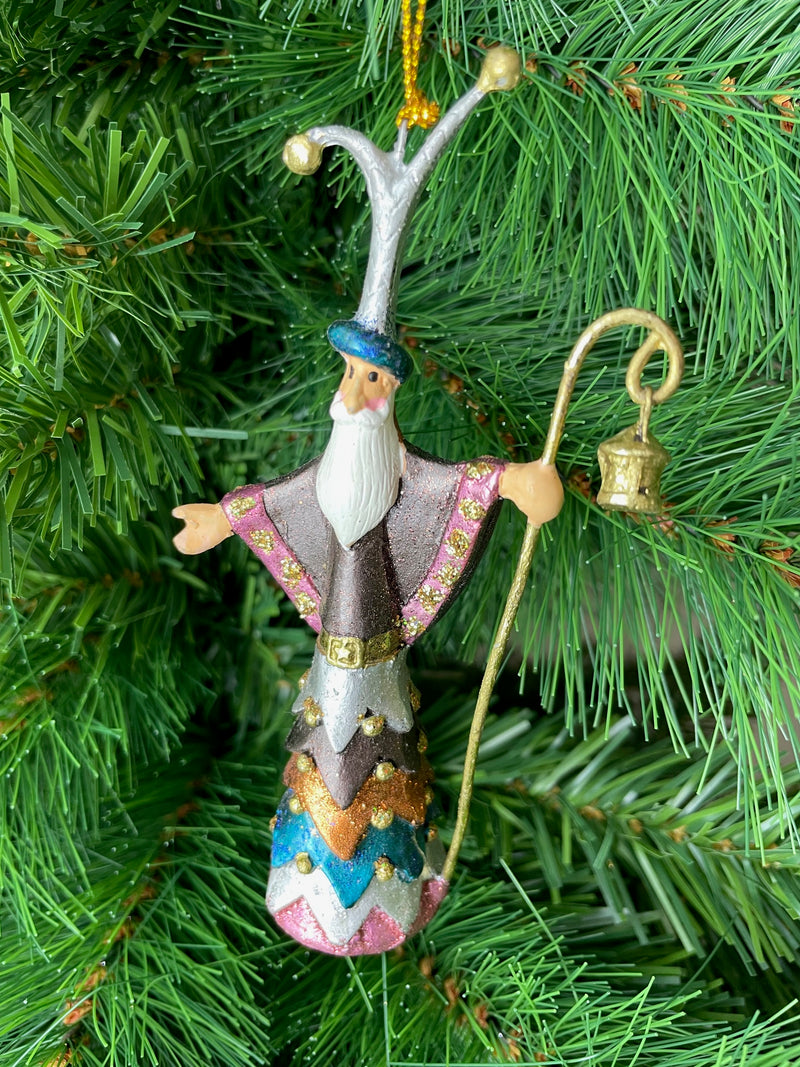 Christbaumschmuck Figur Weihnachtsmann mit Stab braun blau Baumschmuck 14cm