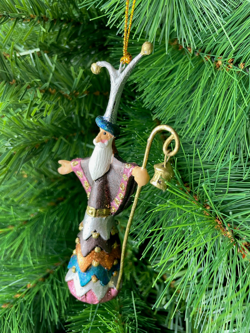 Christbaumschmuck Figur Weihnachtsmann mit Stab braun blau Baumschmuck 14cm