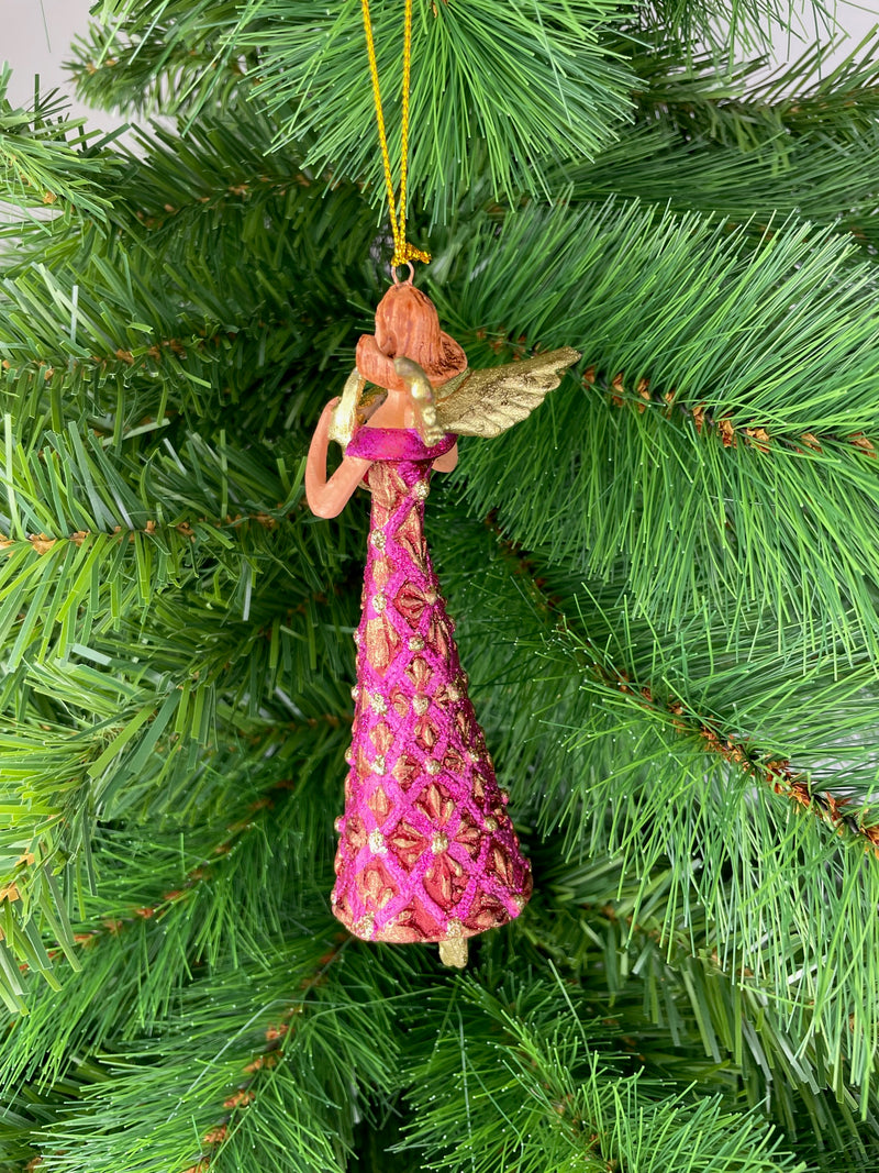 Christbaumschmuck Figur Engel mit Horn pink gold Hänger Baumschmuck 16cm