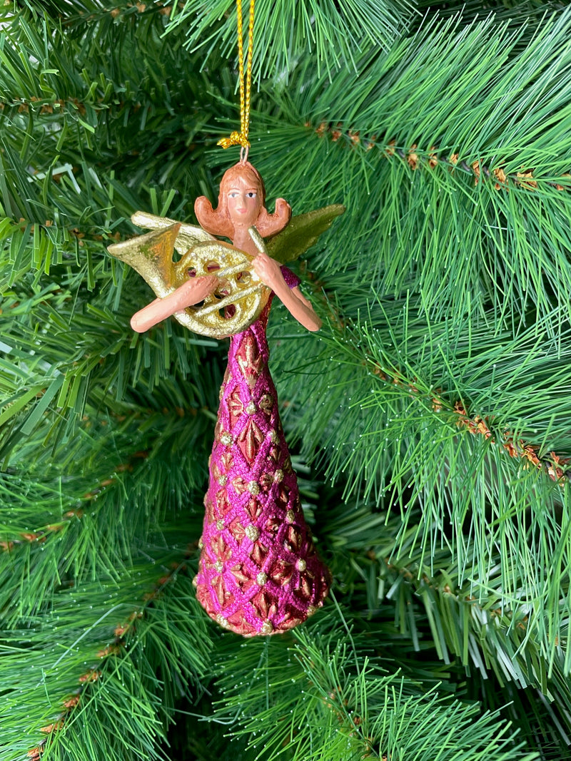 Christbaumschmuck Figur Engel mit Horn pink gold Hänger Baumschmuck 16cm