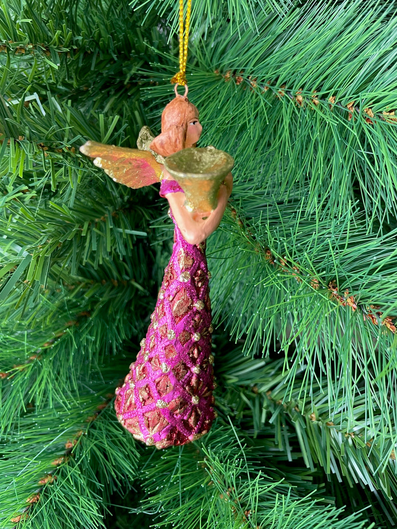 Christbaumschmuck Figur Engel mit Horn pink gold Hänger Baumschmuck 16cm