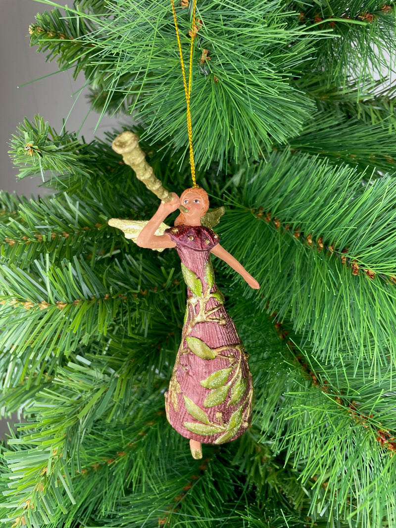 Christbaumschmuck Figur Engel mit Fanfare weinrot grün gold Hänger Baumschmuck 16cm