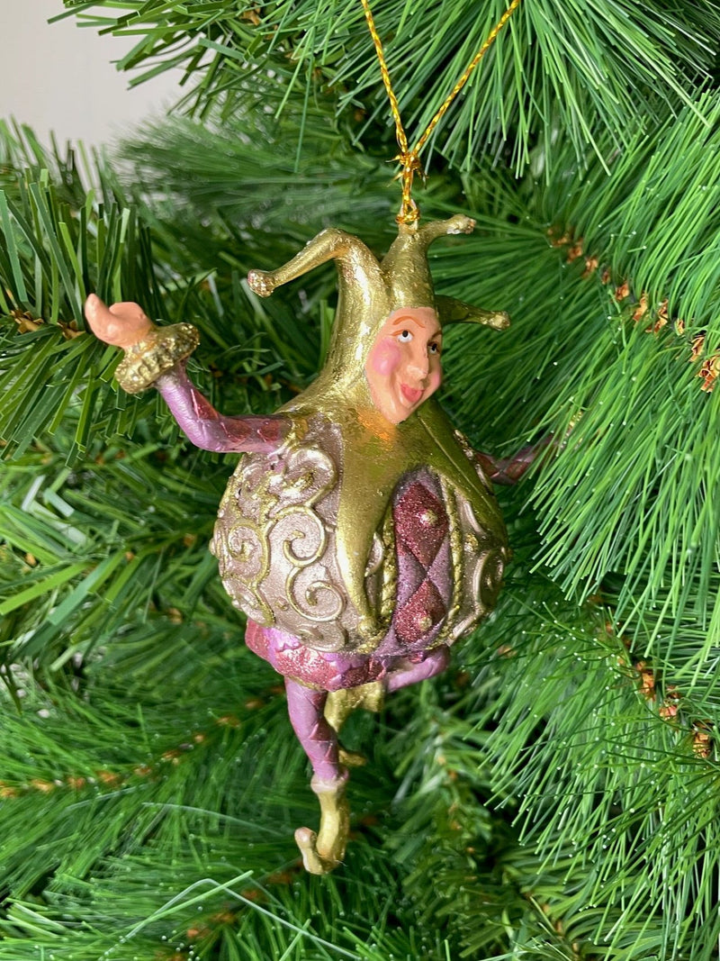 Christbaumschmuck Figur Harlekin Dick Deko Hänger rosa lila gold