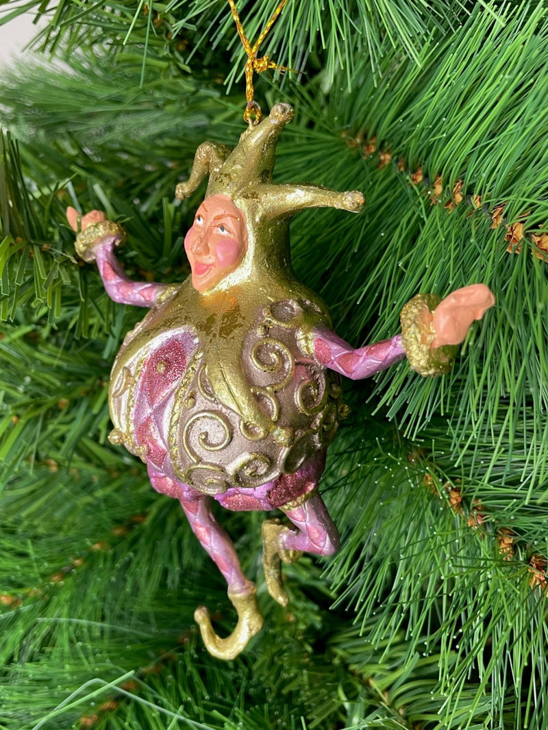 Christbaumschmuck Figur Harlekin Dick Deko Hänger rosa lila gold