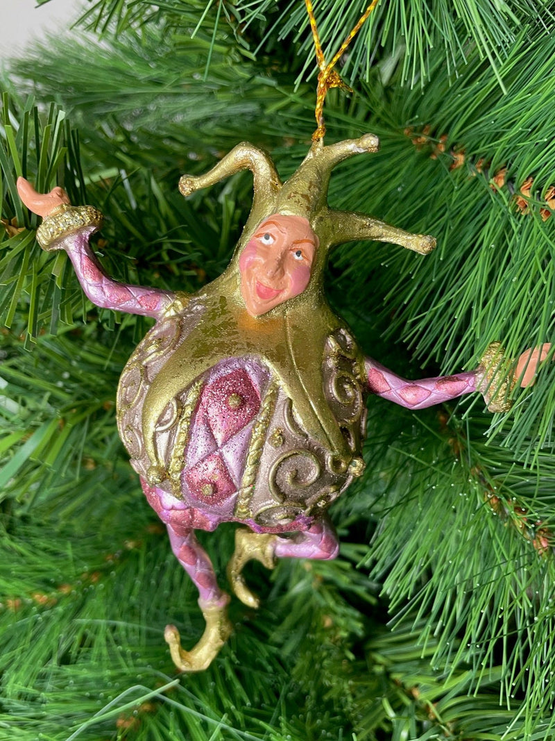 Christbaumschmuck Figur Harlekin Dick Deko Hänger rosa lila gold