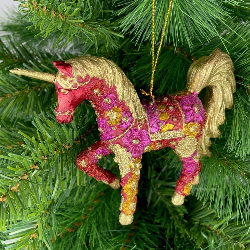 Christbaumschmuck Figur "Einhorn" Hänger pink-gold Hänger 15 cm