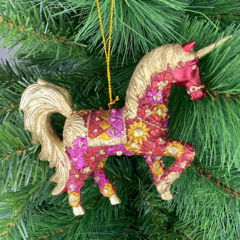 Christbaumschmuck Figur "Einhorn" Hänger pink-gold Hänger 15 cm