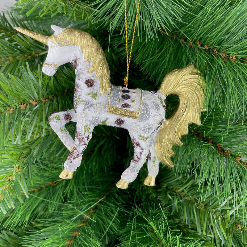 Christbaumschmuck Figur "Einhorn" Hänger weiß-gold Hänger 15 cm