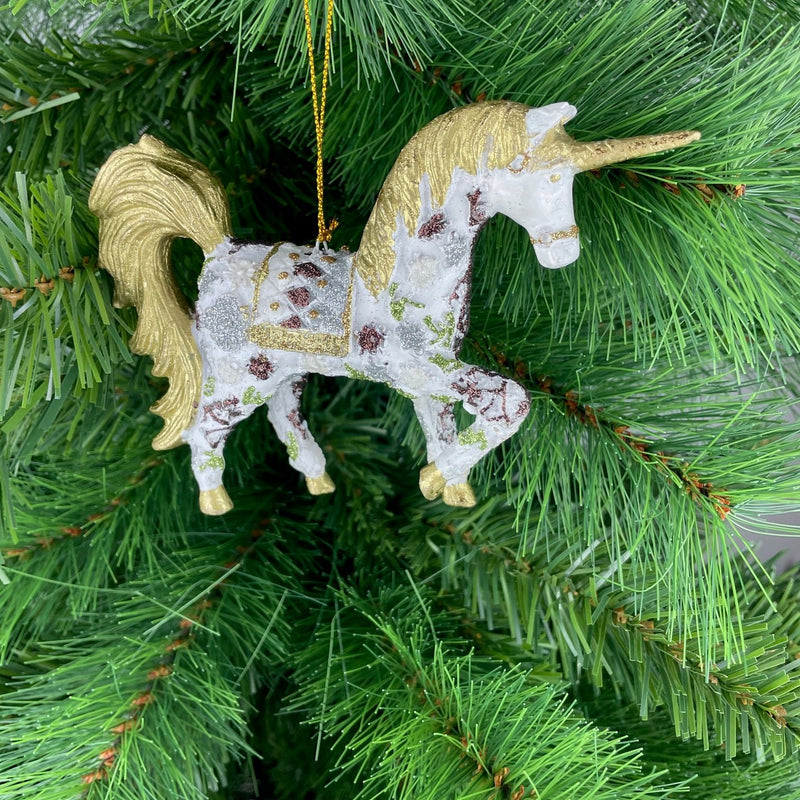 Christbaumschmuck Figur "Einhorn" Hänger weiß-gold Hänger 15 cm