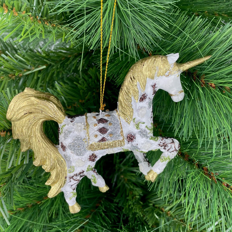 Christbaumschmuck Figur "Einhorn" Hänger weiß-gold Hänger 15 cm