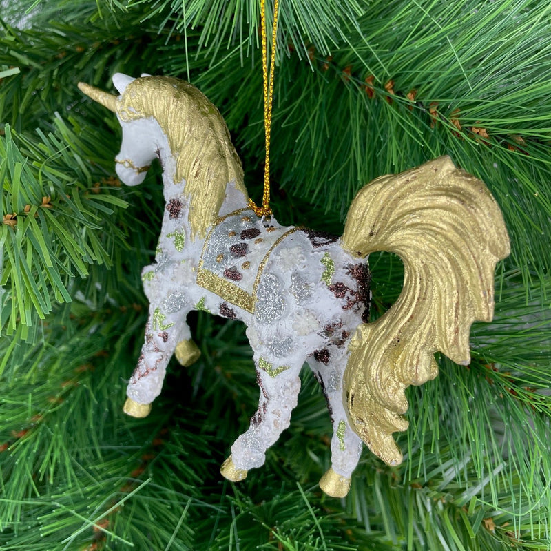 Christbaumschmuck Figur "Einhorn" Hänger weiß-gold Hänger 15 cm