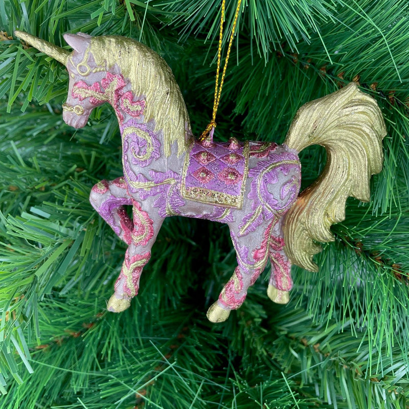 Christbaumschmuck Figur "Einhorn" Hänger flieder-lila-gold Hänger 15 cm