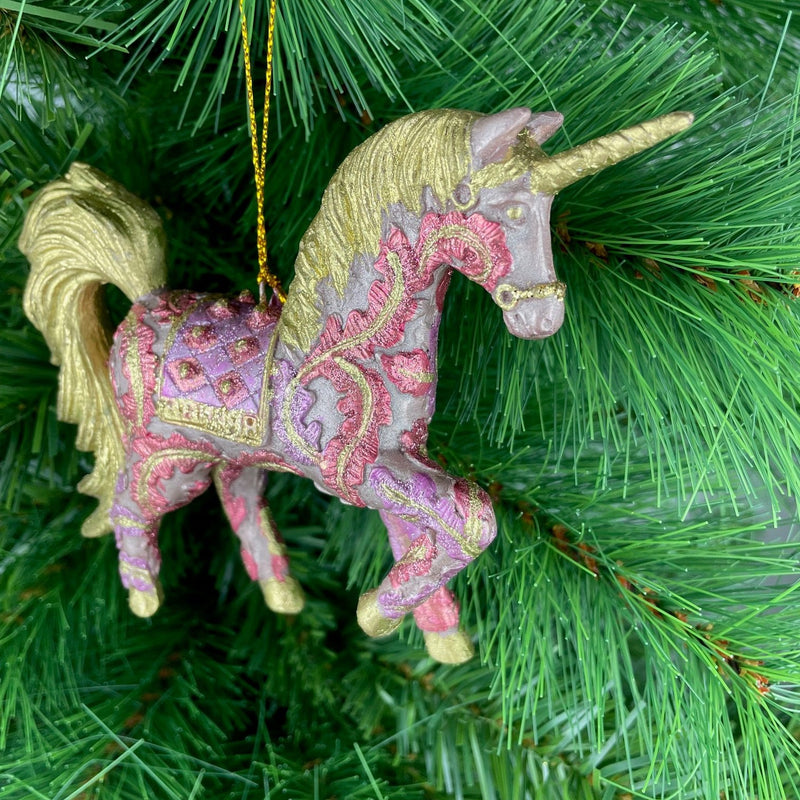 Christbaumschmuck Figur "Einhorn" Hänger flieder-lila-gold Hänger 15 cm