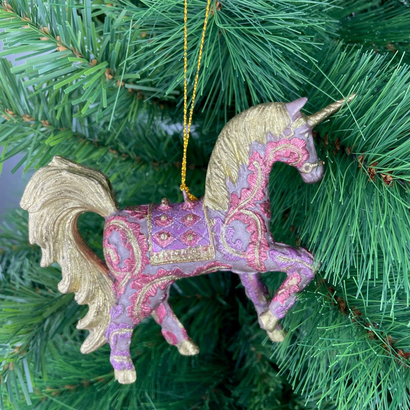 Christbaumschmuck Figur "Einhorn" Hänger flieder-lila-gold Hänger 15 cm