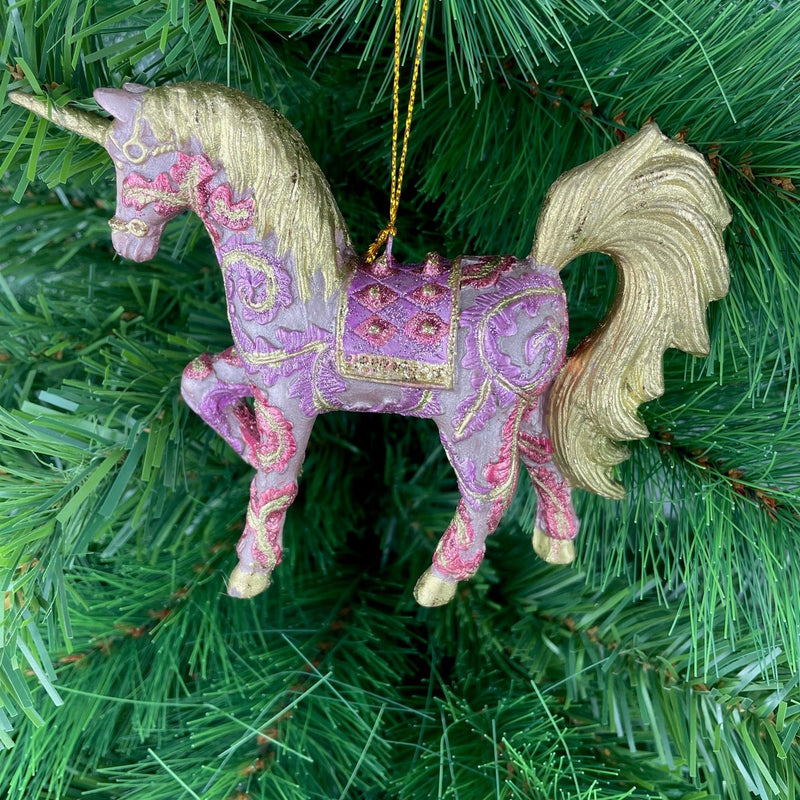 Christbaumschmuck Figur "Einhorn" Hänger flieder-lila-gold Hänger 15 cm