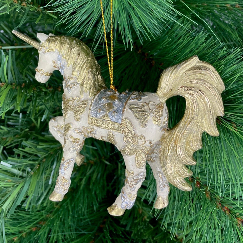 Christbaumschmuck bezauberndes Einhorn verziert in creme-gold-silber  Hänger 15 cm