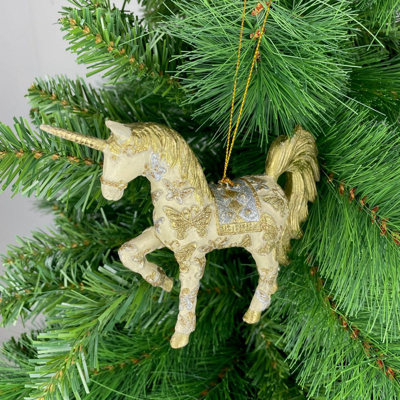 Christbaumschmuck bezauberndes Einhorn verziert in creme-gold-silber  Hänger 15 cm