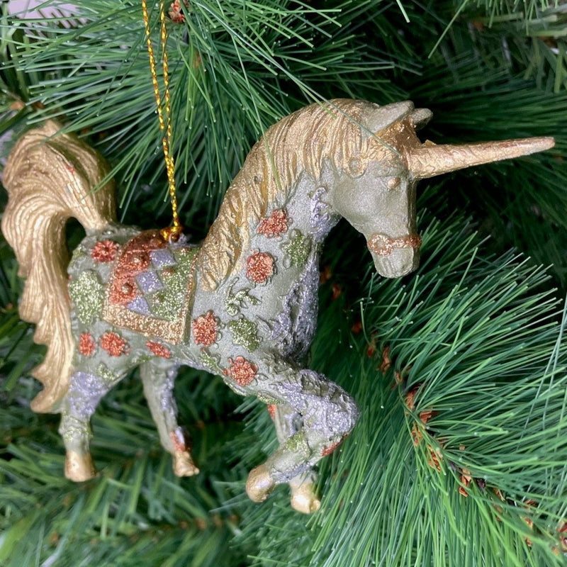 Christbaumschmuck Figur "Einhorn" Hänger mintgrün-gold Hänger 15 cm