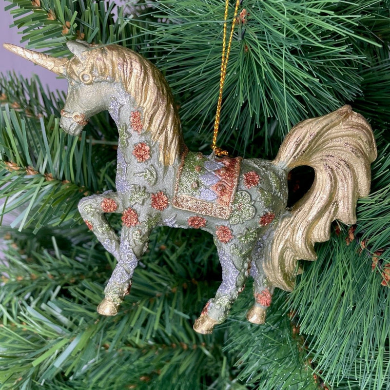 Christbaumschmuck Figur "Einhorn" Hänger mintgrün-gold Hänger 15 cm