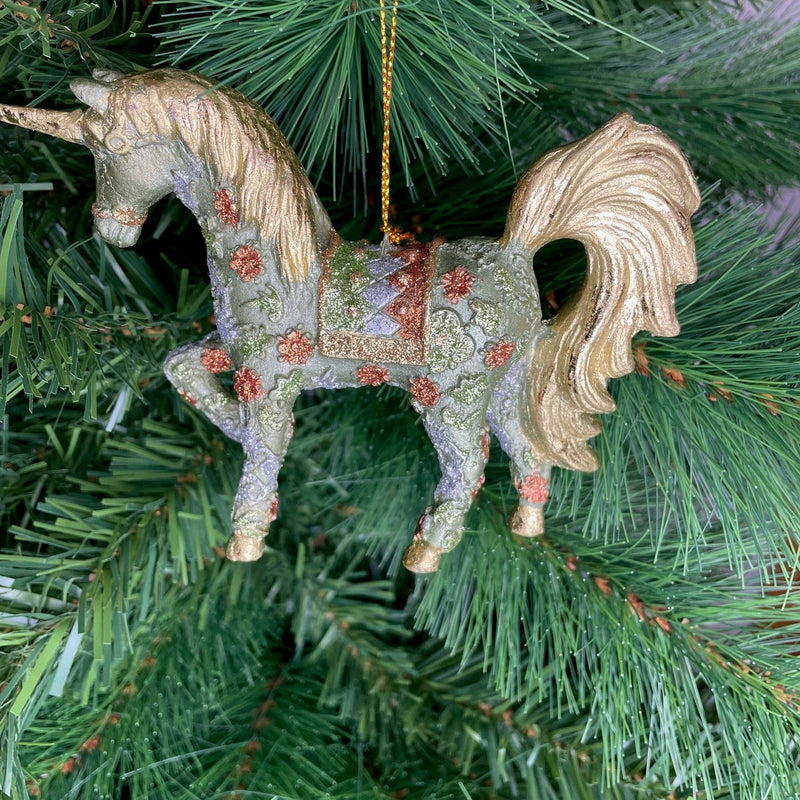 Christbaumschmuck Figur "Einhorn" Hänger mintgrün-gold Hänger 15 cm