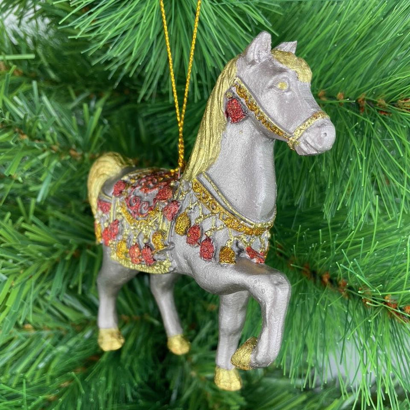 Christbaumschmuck Figur wunderschönes Pferd" braun-gold-rot Hänger 11 cm