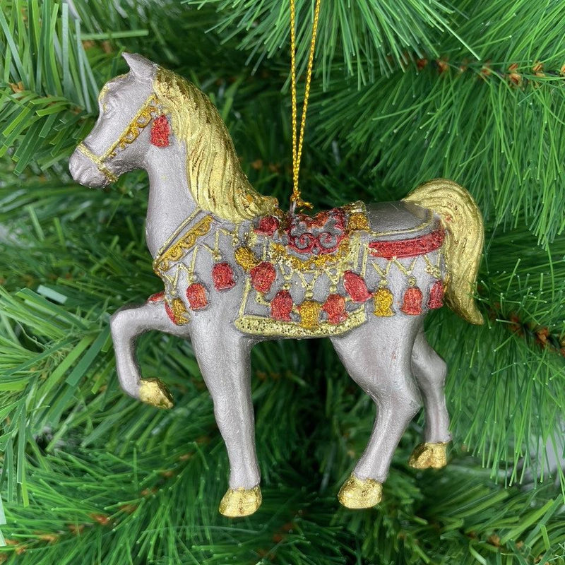 Christbaumschmuck Figur wunderschönes Pferd" braun-gold-rot Hänger 11 cm