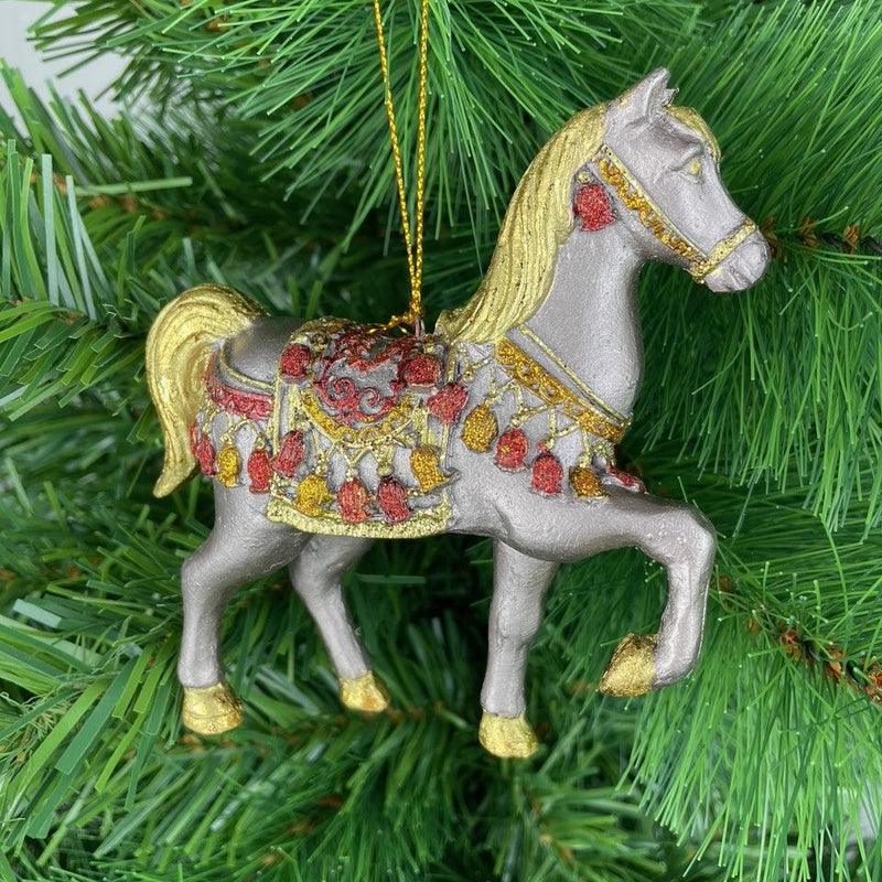 Christbaumschmuck Figur wunderschönes Pferd" braun-gold-rot Hänger 11 cm