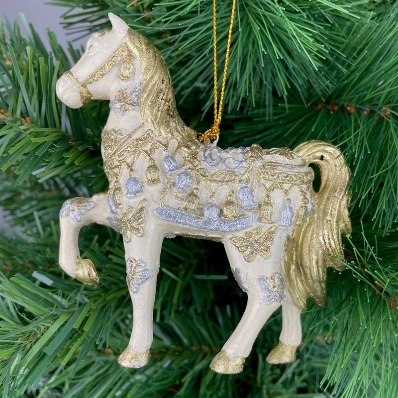 Christbaumschmuck Figur "Bezauberndes Pferd" weiß-gold Hänger 11 cm