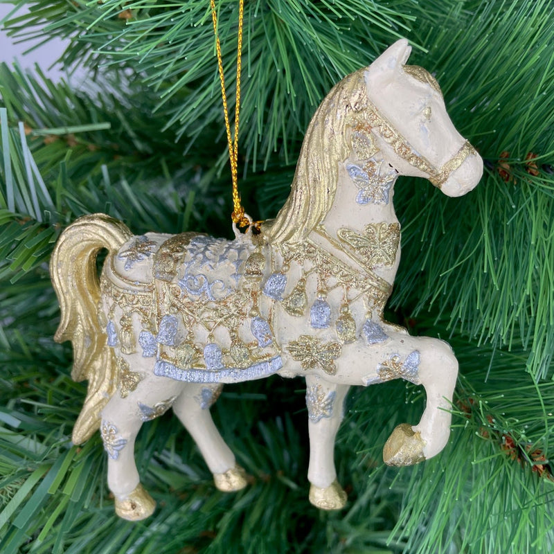 Christbaumschmuck Figur "Bezauberndes Pferd" weiß-gold Hänger 11 cm