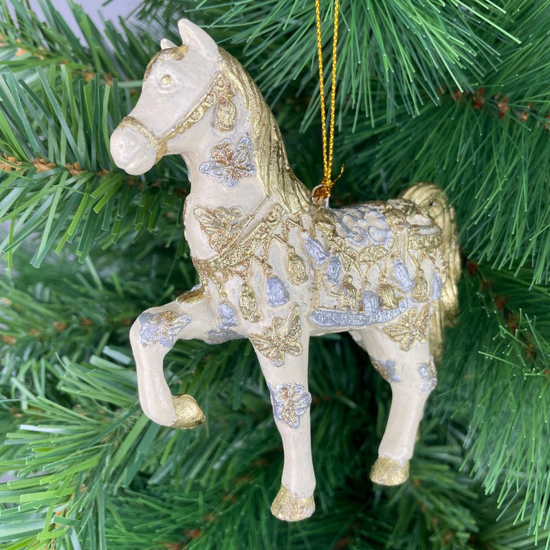 Christbaumschmuck Figur "Bezauberndes Pferd" weiß-gold Hänger 11 cm