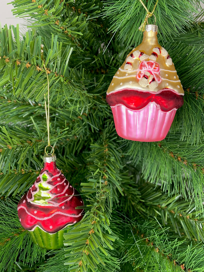 4-er Set Cupcakes Törtchen Muffins glänzend Glas Weihnachtsbaum Weihnachtskugeln  Christbaumschmuck Weihnachten B/H: 6/8 cm