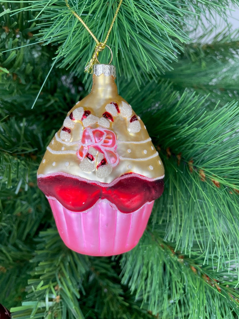 4-er Set Cupcakes Törtchen Muffins glänzend Glas Weihnachtsbaum Weihnachtskugeln  Christbaumschmuck Weihnachten B/H: 6/8 cm