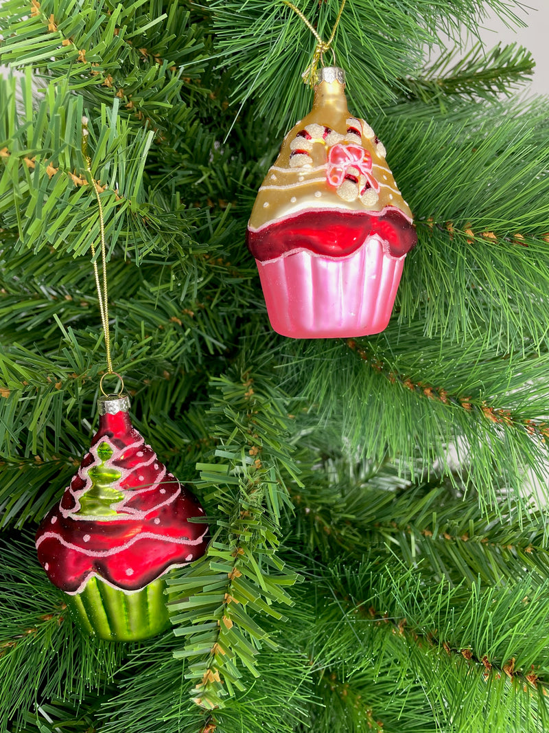 4-er Set Cupcakes Törtchen Muffins glänzend Glas Weihnachtsbaum Weihnachtskugeln  Christbaumschmuck Weihnachten B/H: 6/8 cm