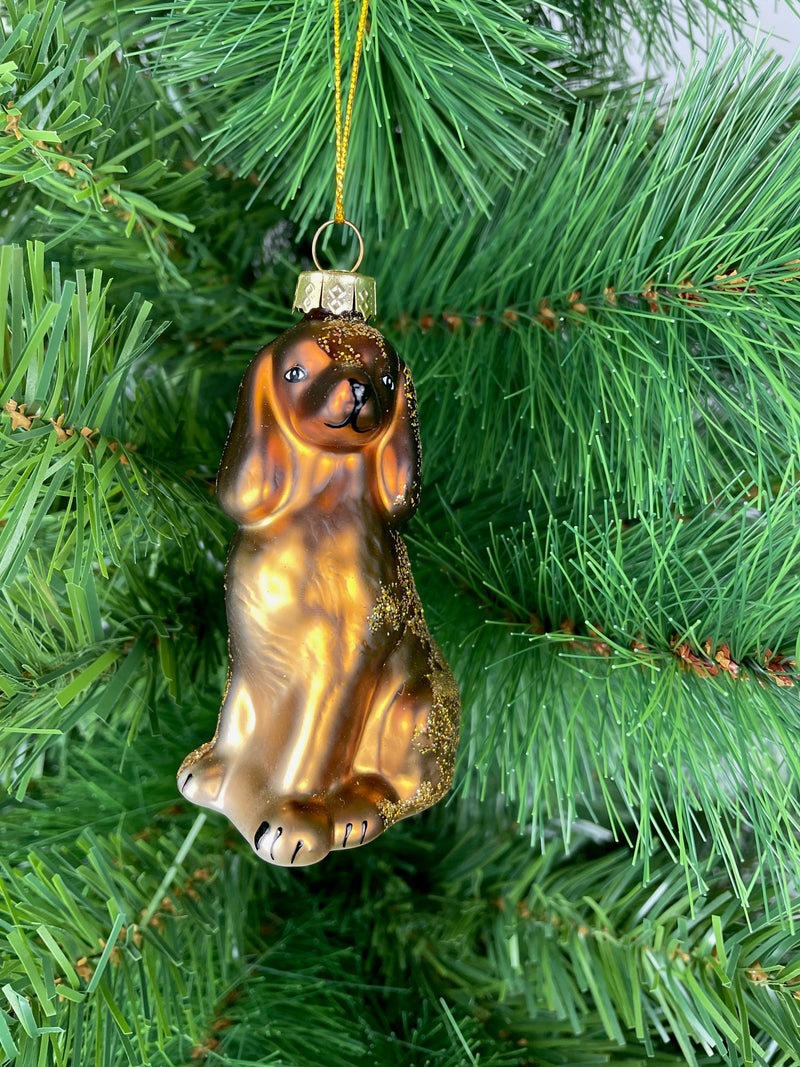 Christbaumschmuck Deko Weihnachten Anhänger Hund Weihnachten aus Glas braun H/B/T: 9/5,5/4cm