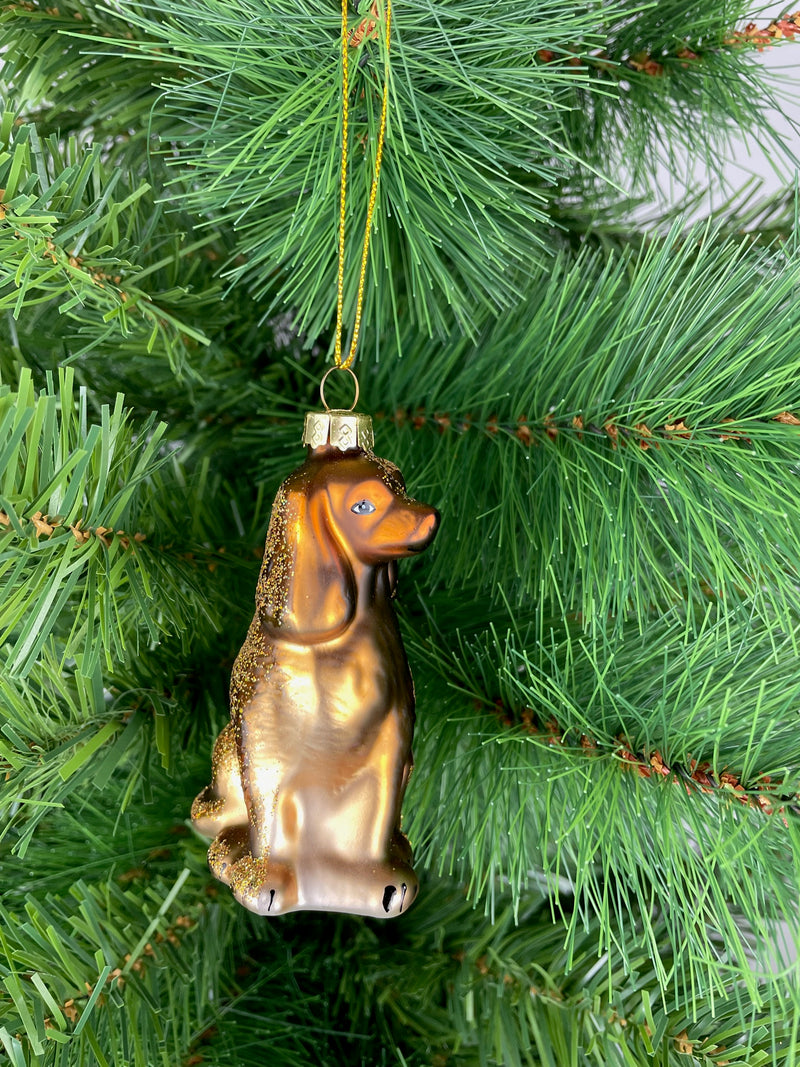 Christbaumschmuck Deko Weihnachten Anhänger Hund Weihnachten aus Glas braun H/B/T: 9/5,5/4cm