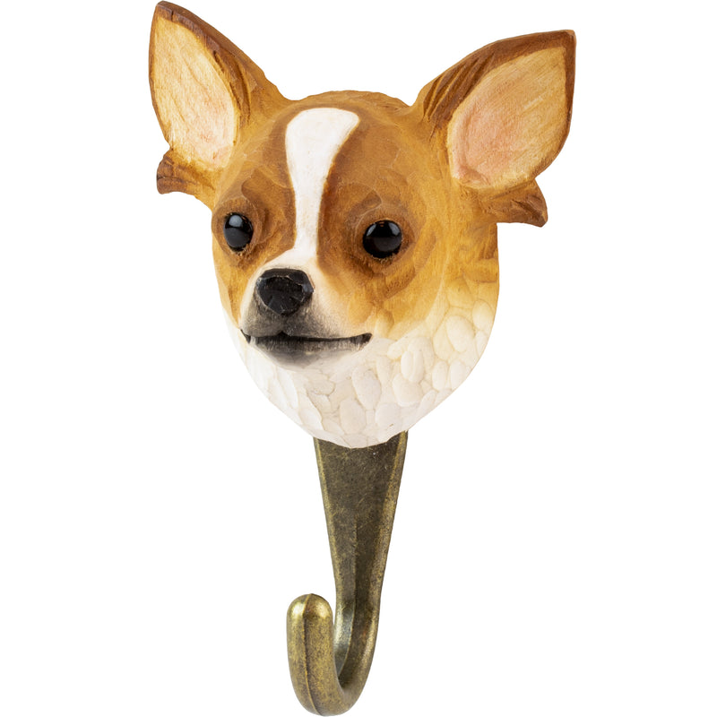 KLEIDERHAKEN CHIHUAHUA Hund Garderobe Wandhaken massiv Landhaus Vintage handgeschnitzt und handbemalt Holz und Metall-Haken 11cm hoch