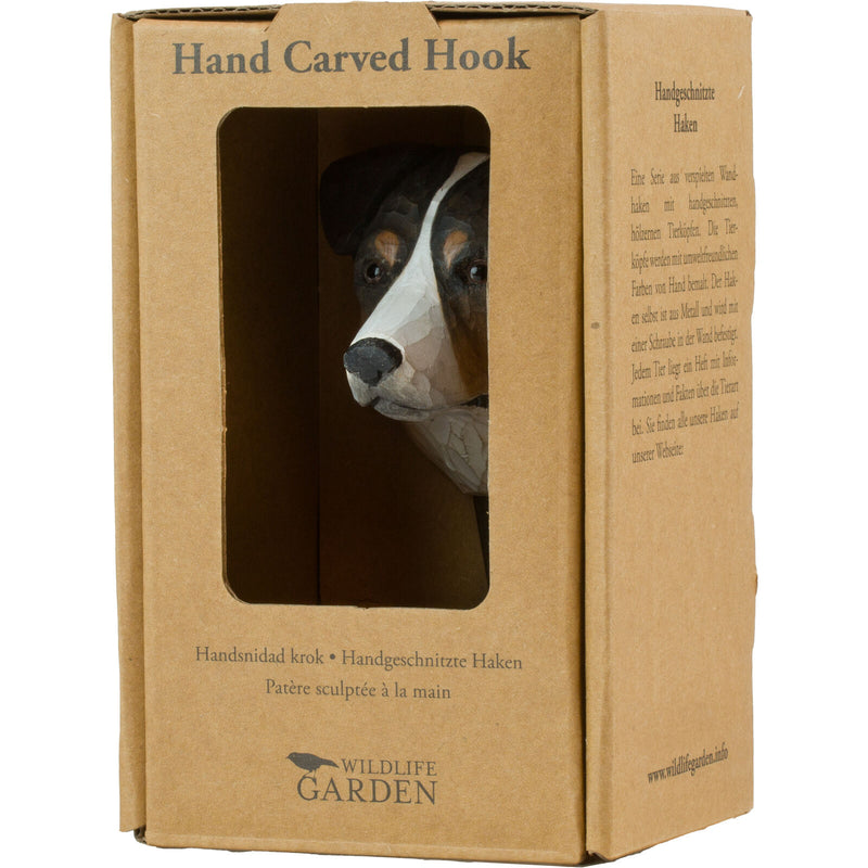 KLEIDERHAKEN AUSTRALIAN SHEPHERD Hund Garderobe Wandhaken massiv Landhaus Vintage handgeschnitzt und handbemalt Holz und Metall-Haken 11cm hoch