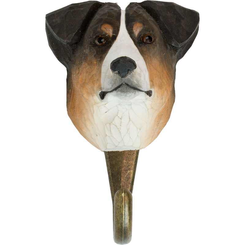 KLEIDERHAKEN AUSTRALIAN SHEPHERD Hund Garderobe Wandhaken massiv Landhaus Vintage handgeschnitzt und handbemalt Holz und Metall-Haken 11cm hoch