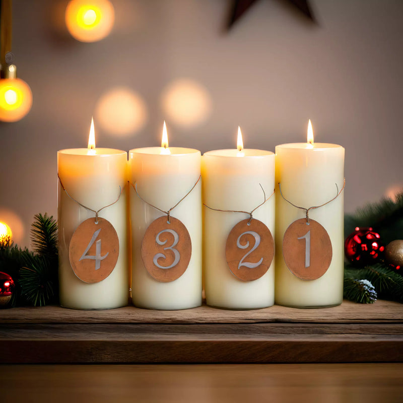 1 Set Adventskalender Zahlen 1,2,3,4 zur Befestigung mit Draht für Kerzen Rost H/B/T 7/5/0,1 cm Metall