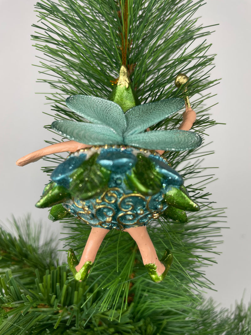 Pummelelfe Baumschmuck Figur Dicke Mini Elfe/Fee türkis-grün-gold Hänger Ostern Frühling Weihnachten 8cm