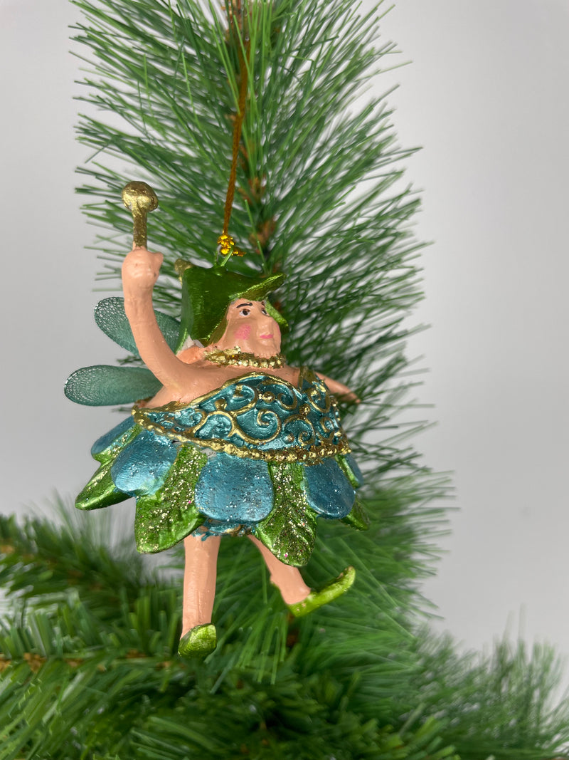 Pummelelfe Baumschmuck Figur Dicke Mini Elfe/Fee türkis-grün-gold Hänger Ostern Frühling Weihnachten 8cm