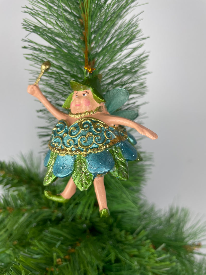 Pummelelfe Baumschmuck Figur Dicke Mini Elfe/Fee türkis-grün-gold Hänger Ostern Frühling Weihnachten 8cm