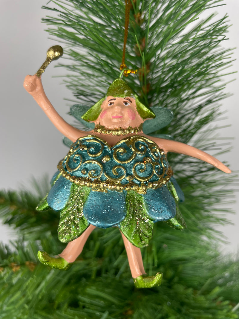 Pummelelfe Baumschmuck Figur Dicke Mini Elfe/Fee türkis-grün-gold Hänger Ostern Frühling Weihnachten 8cm