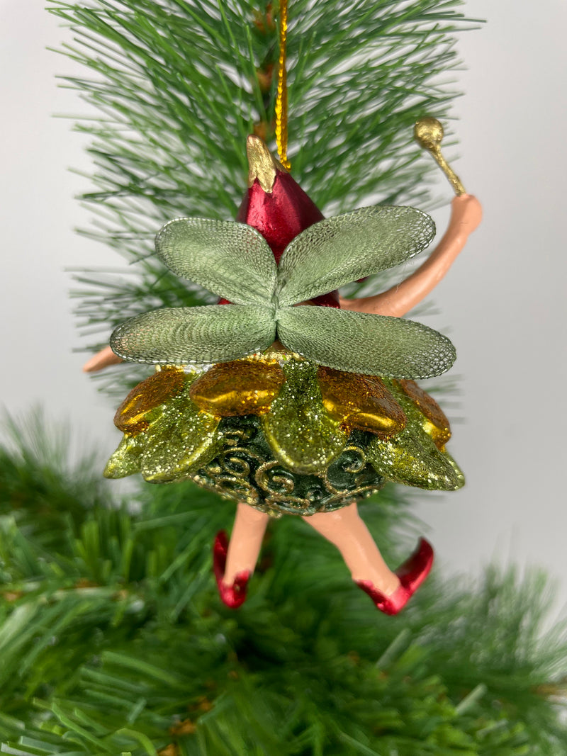 Pummelelfe Baumschmuck Figur Dicke Elfe mini Fee gold-grün Hänger Ostern Frühling Weihnachten 8cm