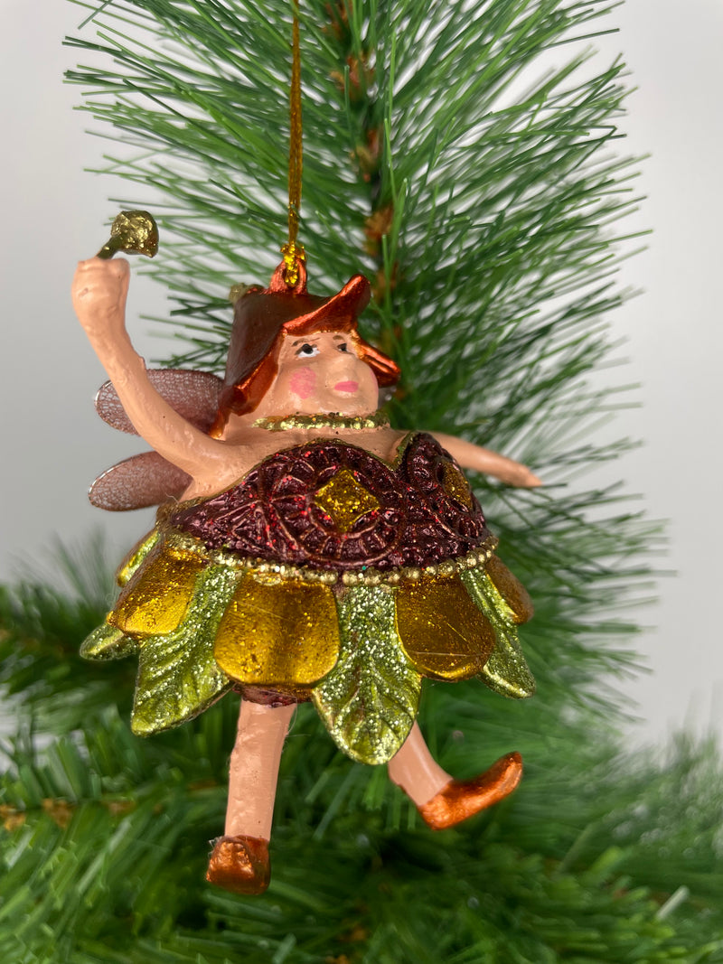 Pummelelfe Baumschmuck Figur Dicke Elfe mini Fee kupfer-gold-grün Hänger Ostern Frühling Weihnachten 8cm