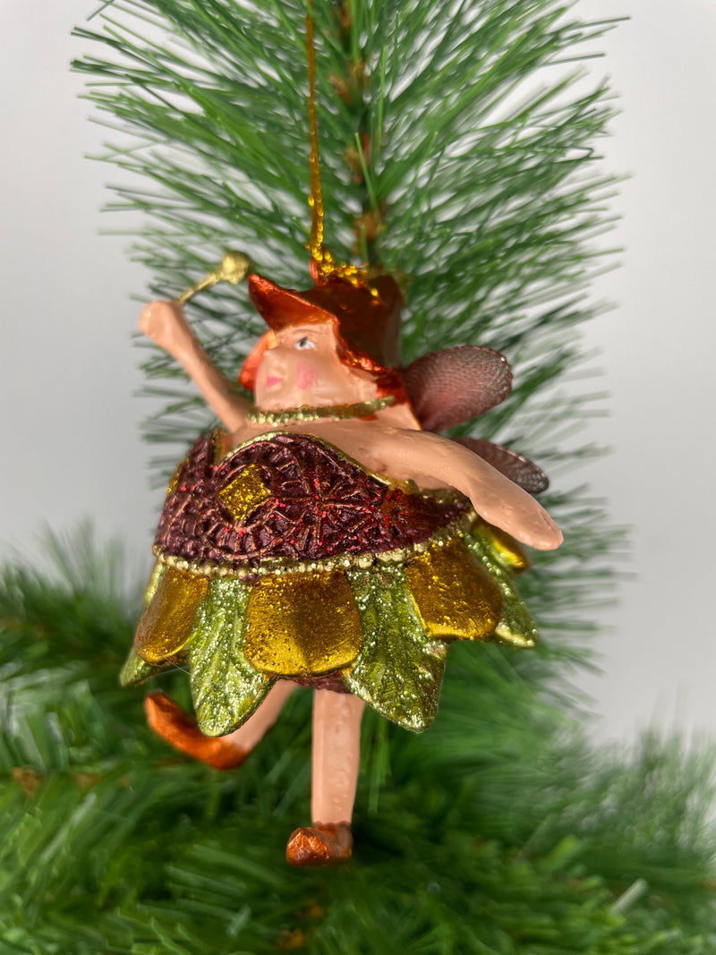 Pummelelfe Baumschmuck Figur Dicke Elfe mini Fee kupfer-gold-grün Hänger Ostern Frühling Weihnachten 8cm