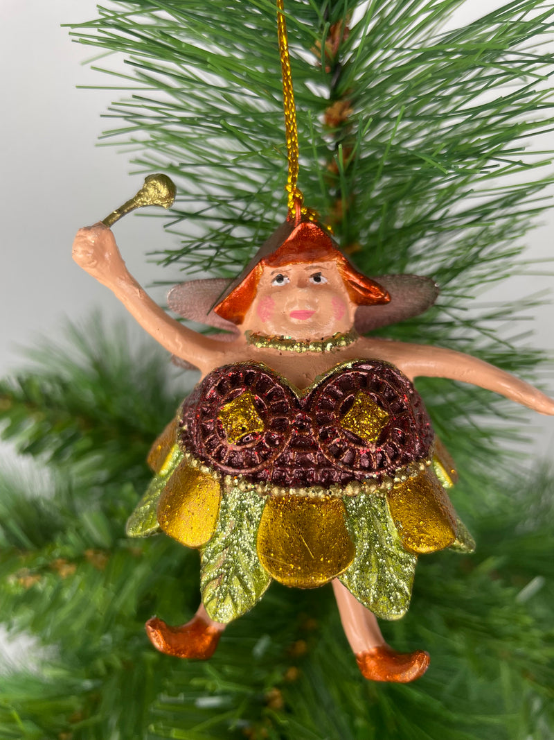 Pummelelfe Baumschmuck Figur Dicke Elfe mini Fee kupfer-gold-grün Hänger Ostern Frühling Weihnachten 8cm