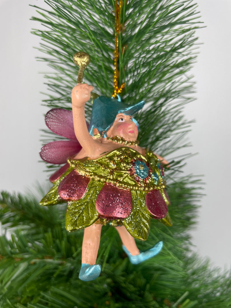 Pummelelfe Baumschmuck Figur Dicke Elfe mini Fee hellgrün-pink Hänger Ostern Frühling Weihnachten 8cm