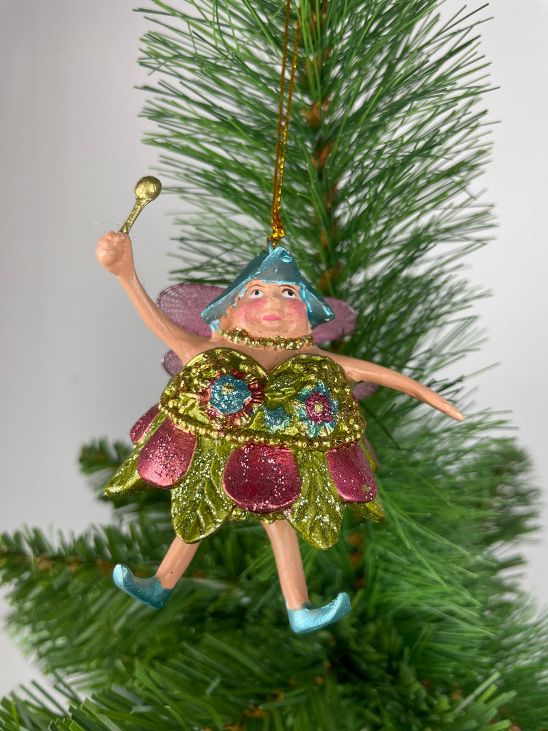 Pummelelfe Baumschmuck Figur Dicke Elfe mini Fee hellgrün-pink Hänger Ostern Frühling Weihnachten 8cm